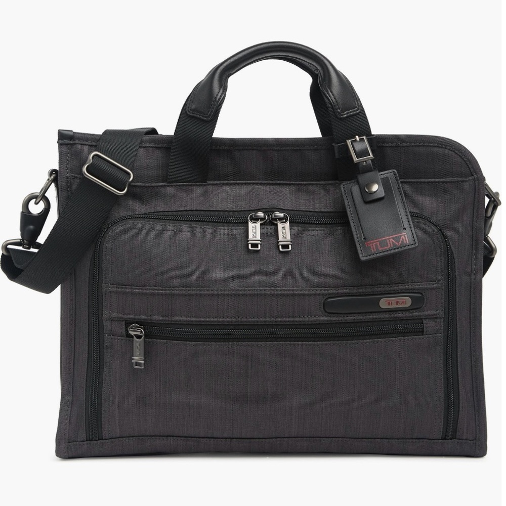 TUMI Slim Deluxe Portfolio NWT Nylon, & Leather Trim Charcoal Grey MSRP $395